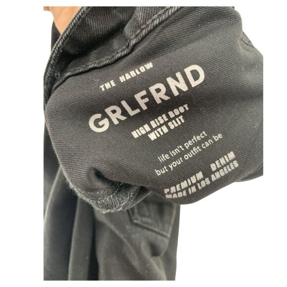 GRLFRND Harlow Black High Rise Slit Coated Denim Bootcut Size 28 - Picture 5 of 11